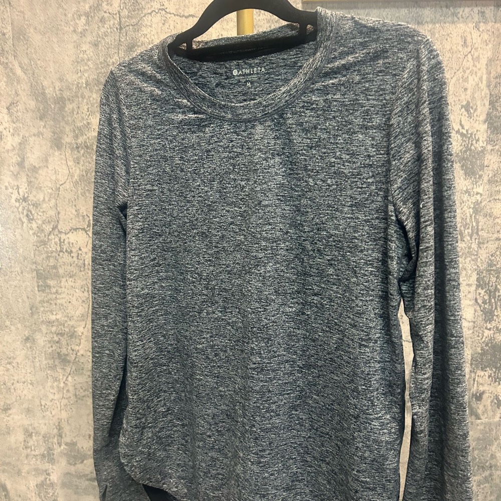 Athleta Heathered Charcoal Long-Sleeve Crew Top - Medium